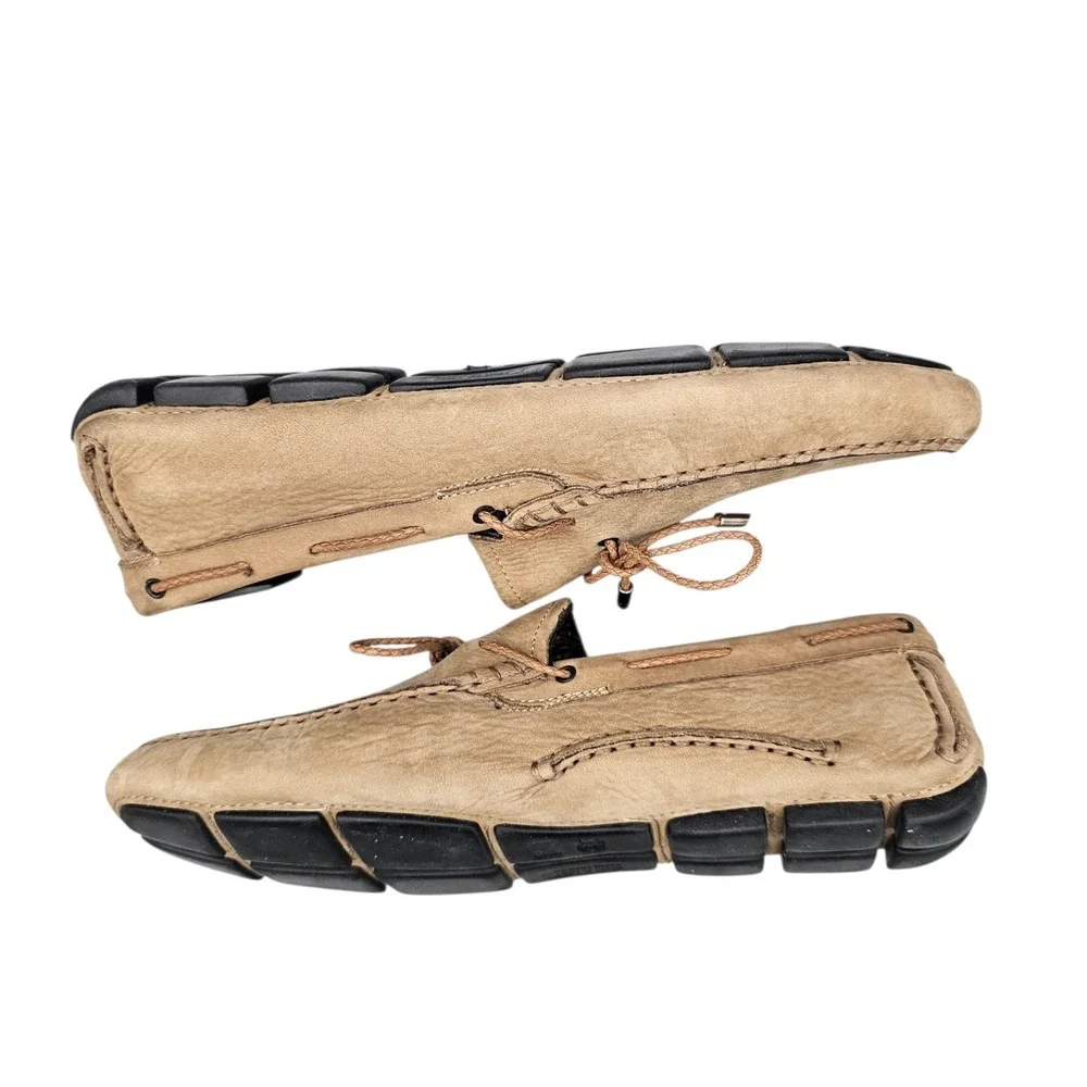 Brecos Mens Size 9 EUC Tan Nubuck Leather Italian Made Moccasins Drivers Loafers - Picture 7 of 8